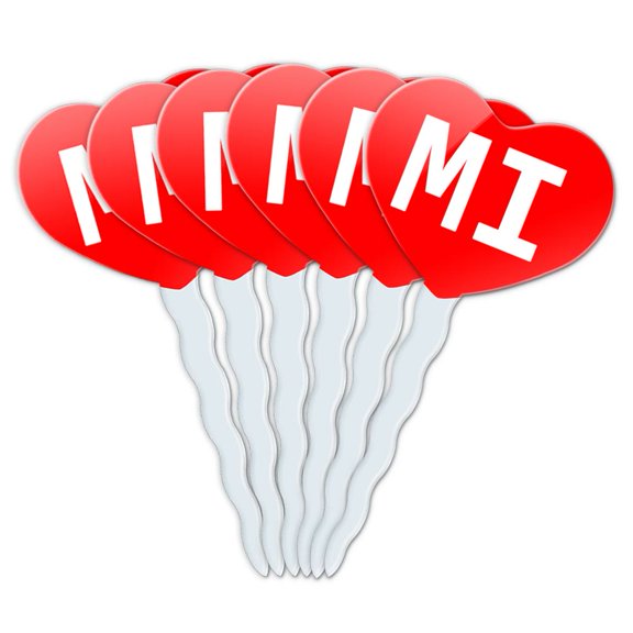 MI Heart Love Cupcake Picks Toppers - Set of 6