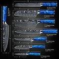 thumbnail image 6 of 8-piece Premium Japanese Kitchen Knife Set with Blue Resin Handle & Laser Damascus Pattern - Chef's Knife, Paring Knife, Bread Knife & More, 6 of 6