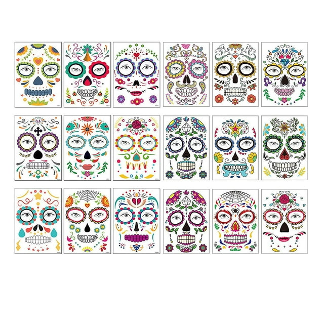 Adhesivo con tatuajes faciales de Halloween, 18 hojas, para fiesta de Halloween