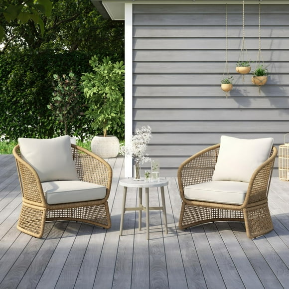 Ensemble causerie extérieur en acier 3 pièces avec coussins Lasso HOMETRENDS, brun