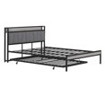thumbnail image 5 of Paproos Queen Bed Frame with Trundle Included, New Upgraded Metal Platform Bed with Sockets and USB Ports, Queen Size Bed with Upholstered Headboard and Twin Size Trundle, No Box Spring Needed, Black, 5 of 11