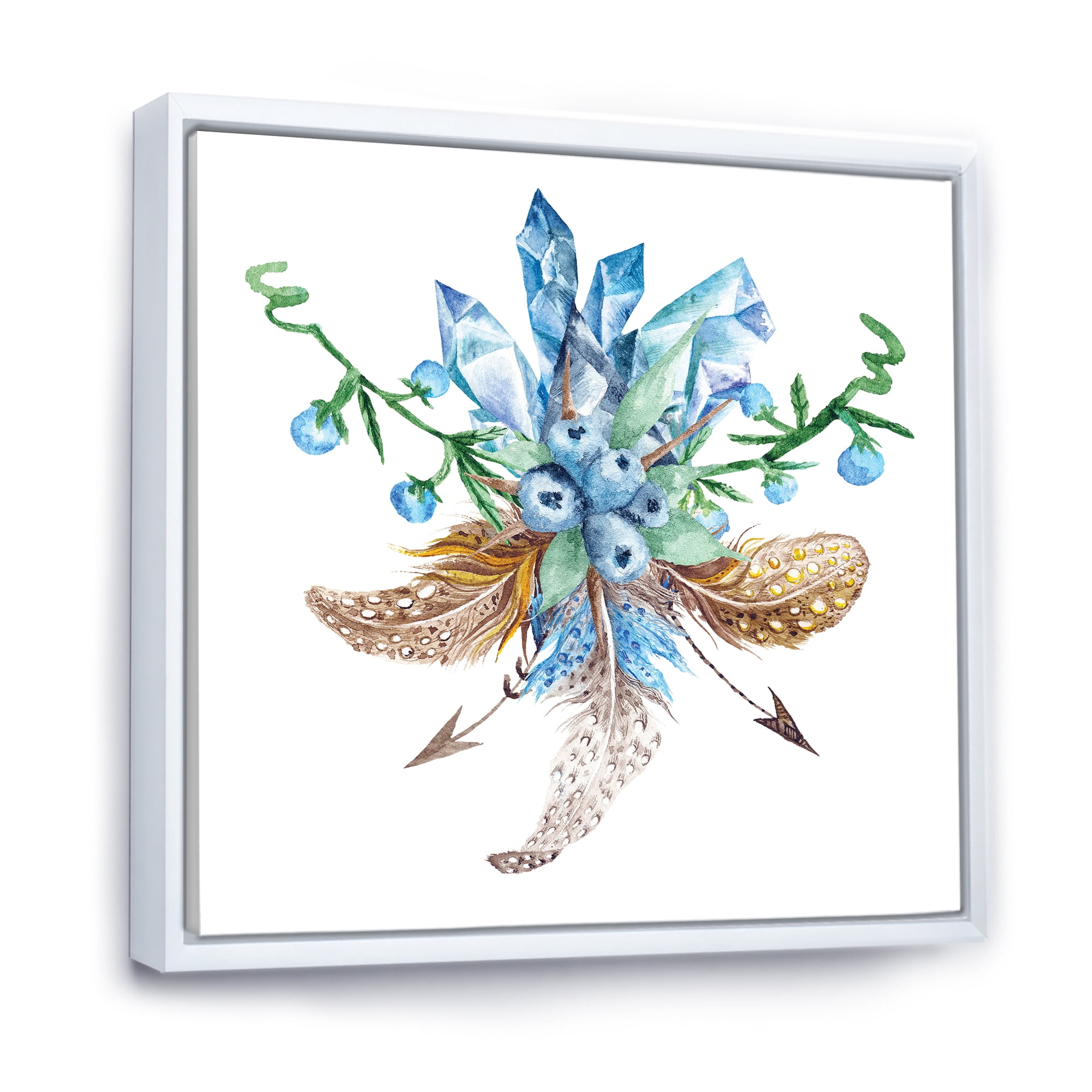 Designart 'Fresh Tribal Vignette Wild Forest Wreath Design On White I' Traditional Framed Canvas Wall Art Print