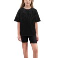 thumbnail image 5 of Lovzfmll 2-Piece Sparkle Yoga Set, Short Sleeve Glitter Top & Shorts for Boys & Girls, Casual Outfits for Kids 6-7 Years, 5 of 8