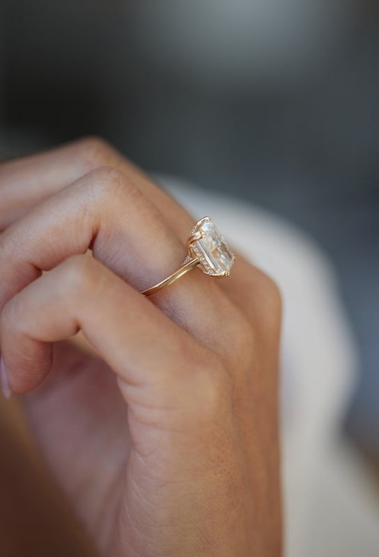 SOLITAIRE JEWELS 4.00CT Radiant Moissanite Diamond Hidden Halo Engagement Ring for Women Solid 10k Yellow Gold