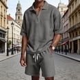 thumbnail image 2 of JAJAHO Mens Short Set Summer 2 Piece Outfits Waffle Short Sleeve Quarter Zip Collared Loose Fit T Shirt Comfortable Drawstring Shorts Jogging Suit Stylish Outfit, 2 of 9
