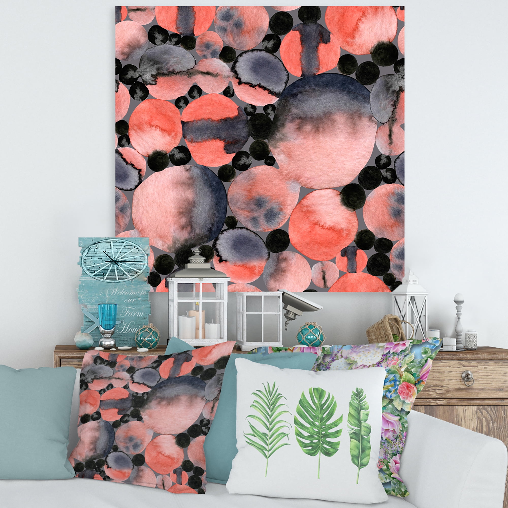 Designart ' Polka Dots Abstract Geometric Art ' Modern Canvas Wall Art Print