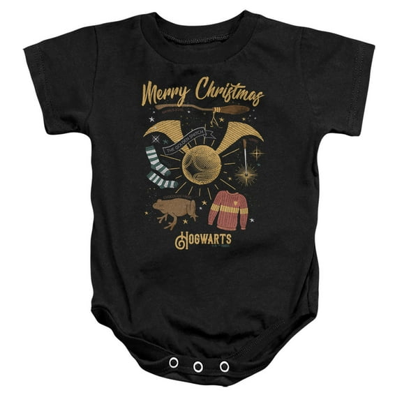 Harry Potter Merry Christmas From Hogwarts Unisex Infant Snap Suit for Baby, Black, X-Large