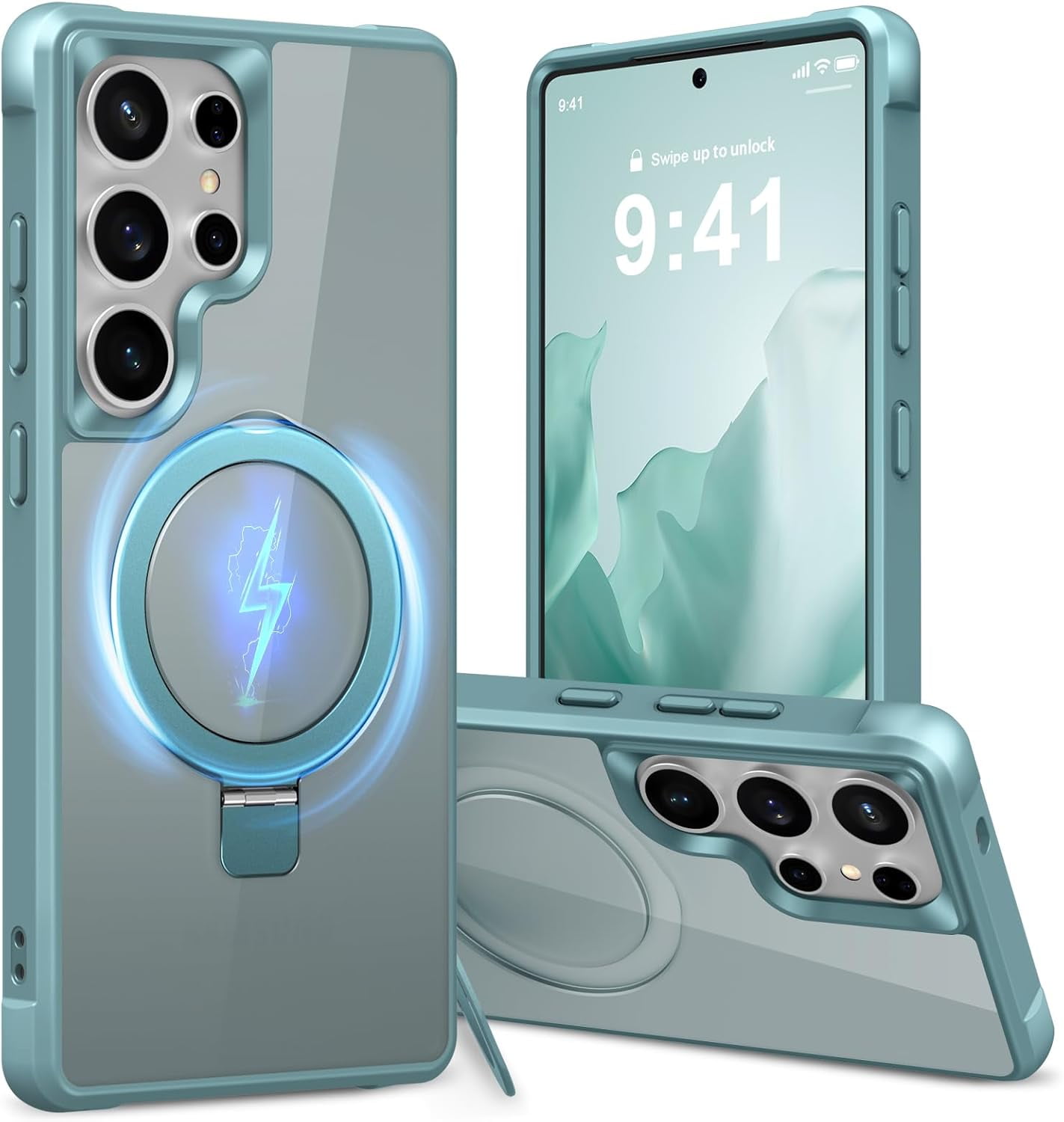 MYKOMI for Samsung Galaxy S25 Ultra Case, with Ring Stand [Magnetic Wireless Charging Supported] [Military Grade Protection] Slim Shockproof Translucent Protective Phone Case