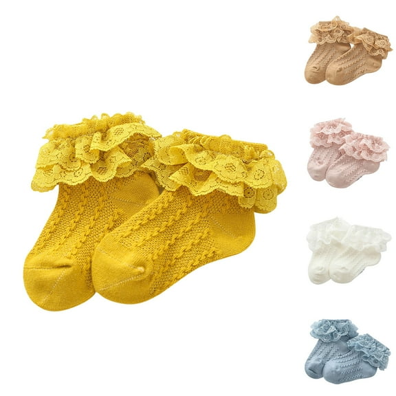 Lovzfmll Little Girls Socks, Lace Trim Cotton Soft Ankle Socks for Newborns Kids 0-12 Years Non-Slip Grip Socks Cute Dress Socks
