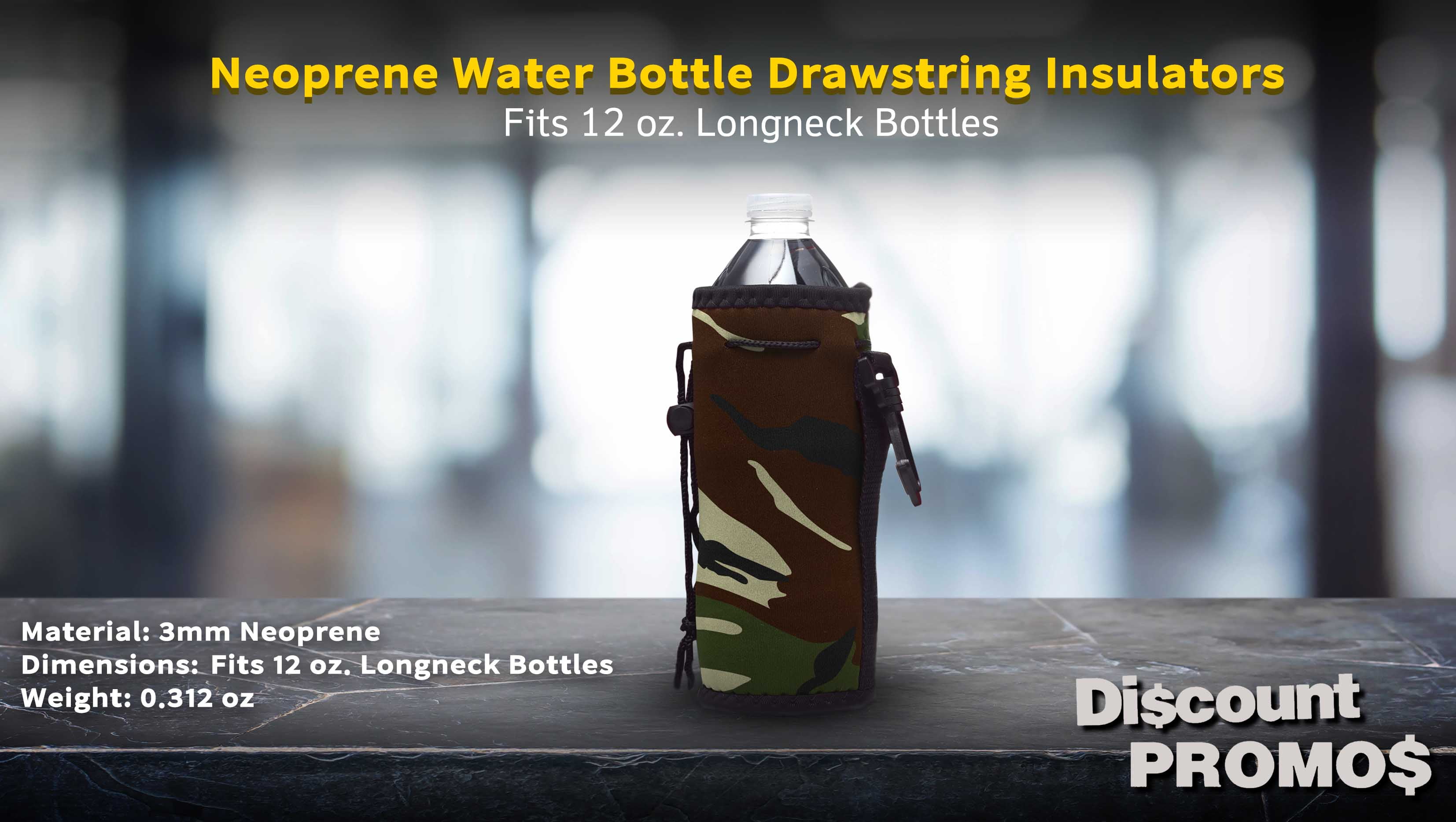 10 Neoprene Water Bottle Drawstring Insulators Pack - 12 oz. Longneck, Hook - Camo1