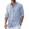 thumbnail image 2 of Qwertyu Striped Dress Shirts for Men Long Sleeve Button Down Shirts Summer Casual Loose T Shirts Business Tops Light Blue 2XL, 2 of 4