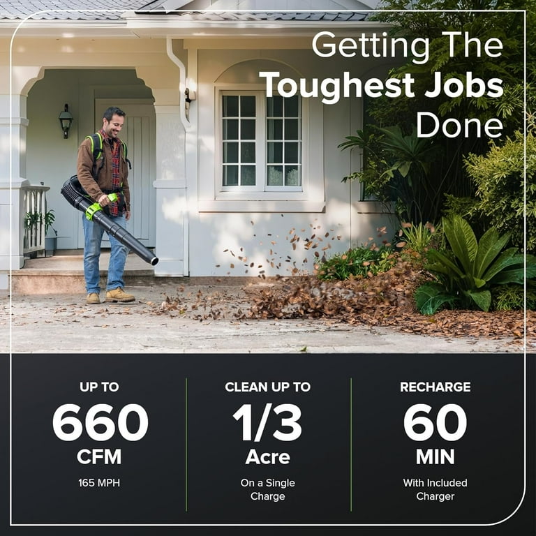 Greenworks 40V HP 660 CFM / 165 MPH Brushless Backpack Blower Kit