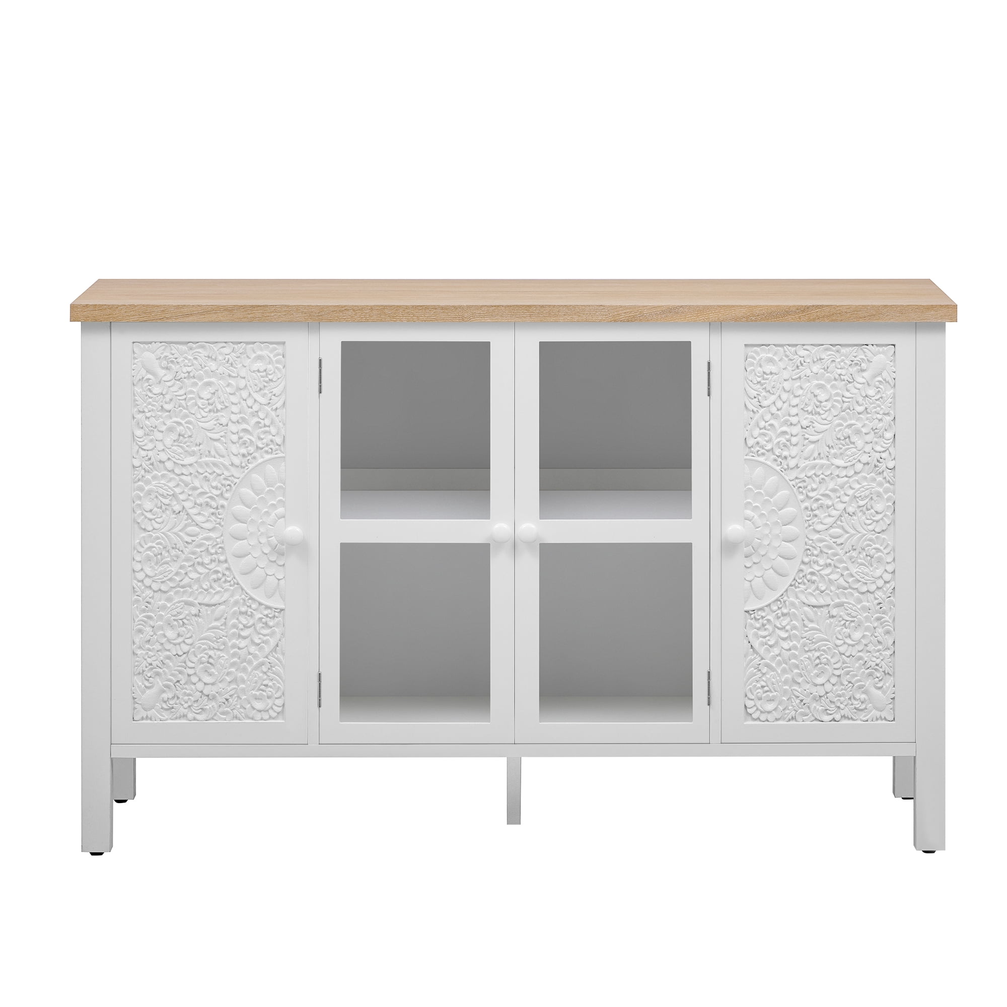 Aukfa TV Stand for TVs up to 55", Console Storage Cabinet w/ Glass Doors & Anti-tip Device,White