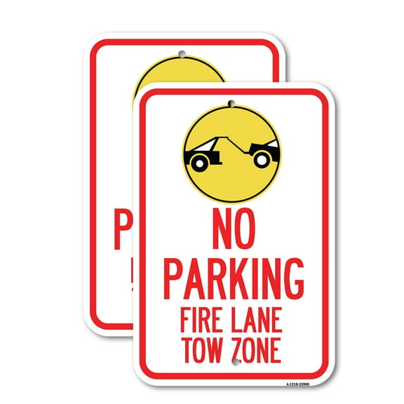 (2 Pack) Fire Lane Tow Zone with Graphic | 18" X 24" Heavy-Gauge Aluminum Sign | Rust Free Aluminum, Weather Resistant, Waterproof, Fade Resistant, 2 Pre-drilled Holes