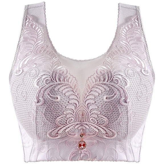 Bigersell Plus Size Bras for Women Lace V-Neck Full-Coverage Wireless Bralettes Ladies Push up Padded Bras No Underwire Womens Sports Bras Everyday Wire-Free Bras Purple L