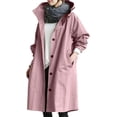 thumbnail image 3 of Chubasquero para mujer, chaqueta cortavientos, informal, holgado, con bolsillos y botones, con capucha, resistente al viento, impermeable para senderismo al aire libre, 3 of 5