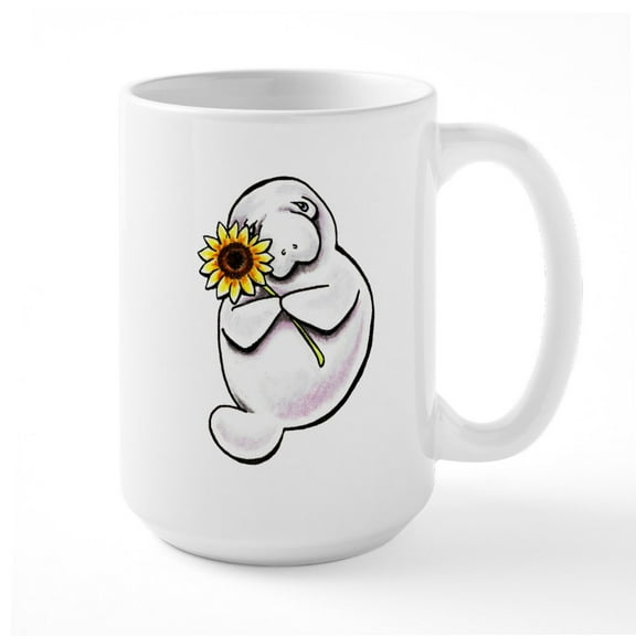 CafePress - Sunny Manatee Mugs - 15 oz Ceramic Large White Novelty Mug