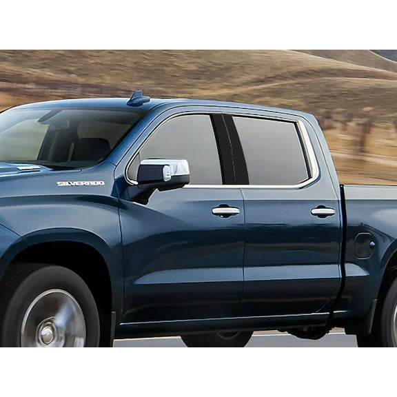 Rvinyl Pillar Post Window Trim Compatible with Chevrolet Silverado 2019-2024 (1500 Regular Cab) -