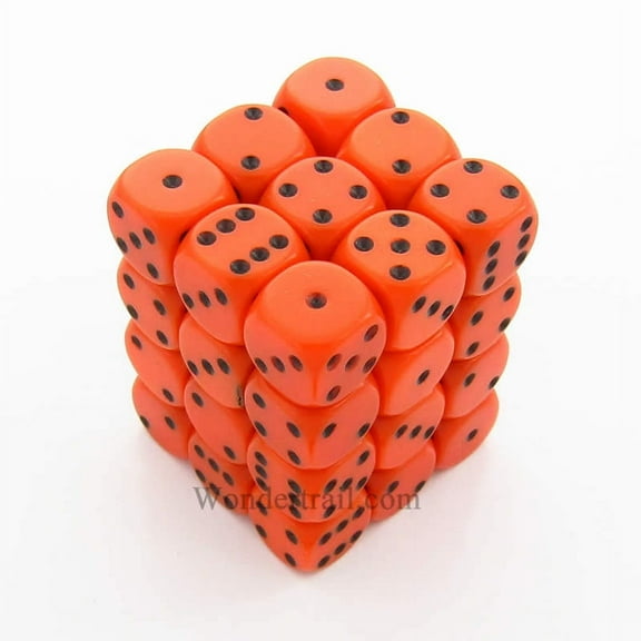 Orange Opaque D6 Dice with Black Pips 12mm (1/2in) Pack of 36 Dice Chessex