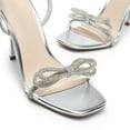 thumbnail image 2 of BURUDANI Women's Double Bowknots Crystal Sandals Clear Slingback Heels Square Toe, 2 of 9