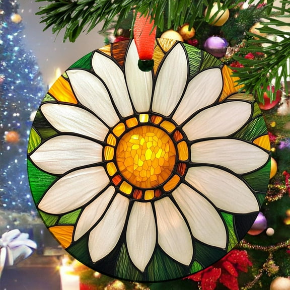 Yellow White Daisy Christmas Ornament, Ceramic/Acrylic Ornament, Special Keepsake for Mother, Valentine Ornament Gift, Seasonal Festival Keepsake, Collectible 2025