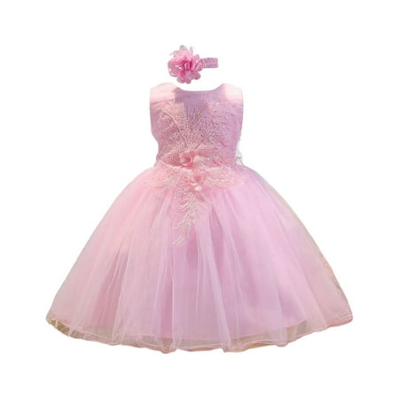 

FAIWAD Toddler Baby Girls Mesh Tulle Dresses Sleeveless Cute Puffy Princess Dress Kids Party Birthday Dress with Neckpiece