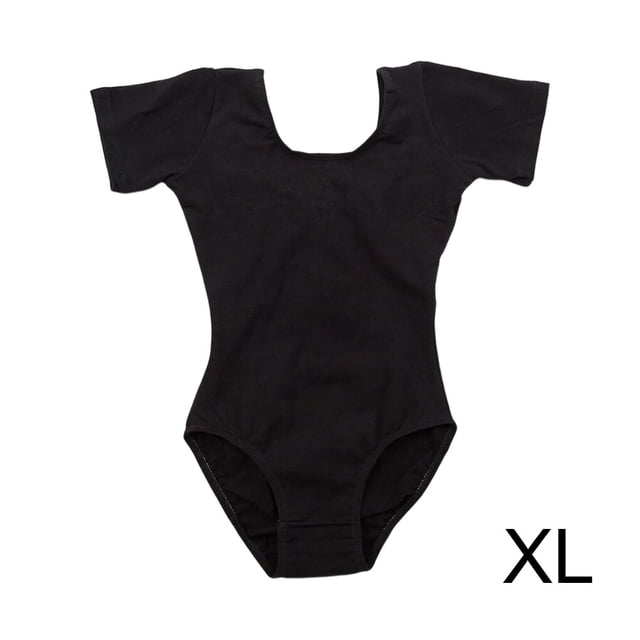 Tenue de Danse Ballet Extensible pour Enfants Justaucorps à Manches Courtes Classique Col Rond Combinaison Douce Costume de Danse Justaucorps Noir TG