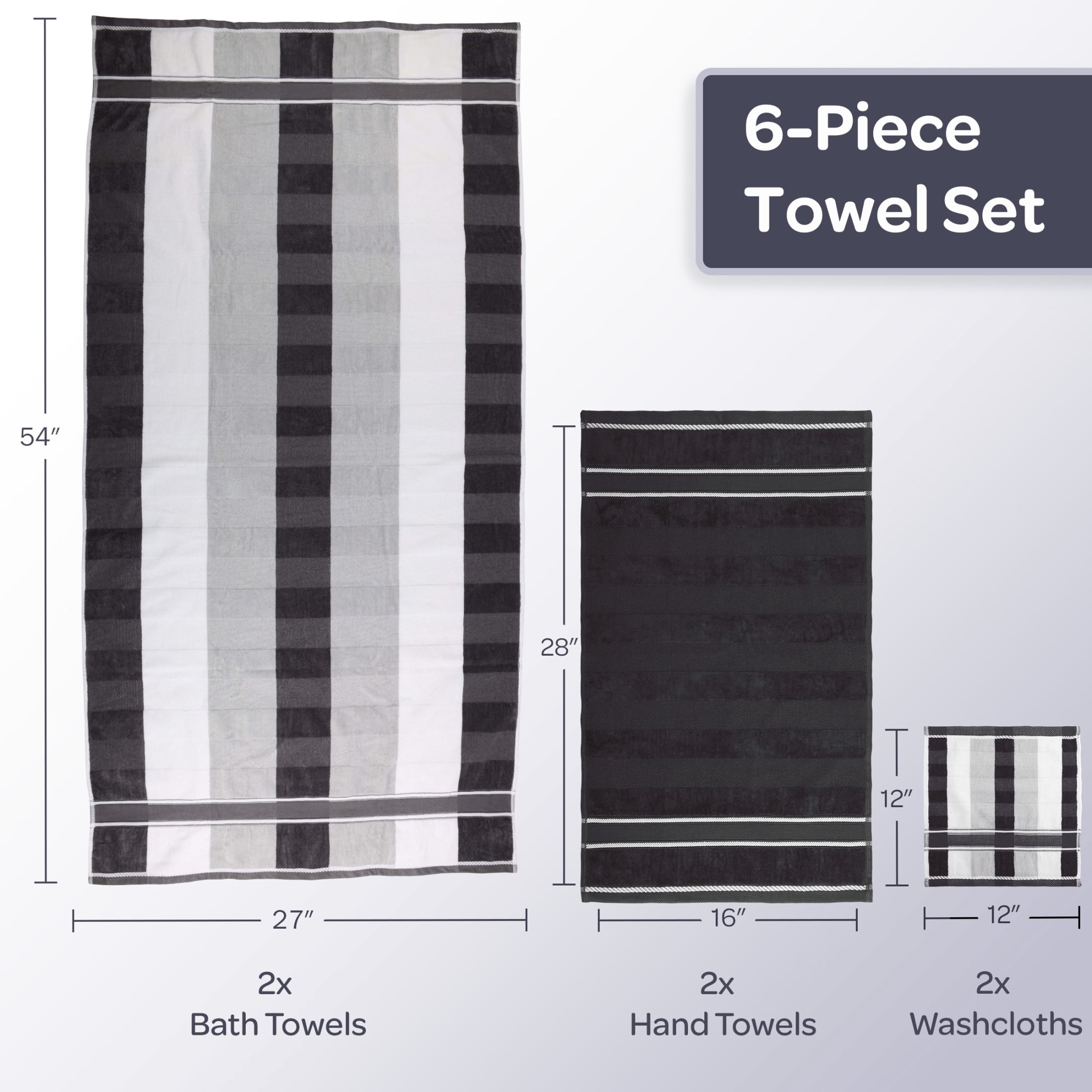 Lavish Home 6PC Towel Set - 525GSM Cotton Bathroom Accessories (Charcoal)