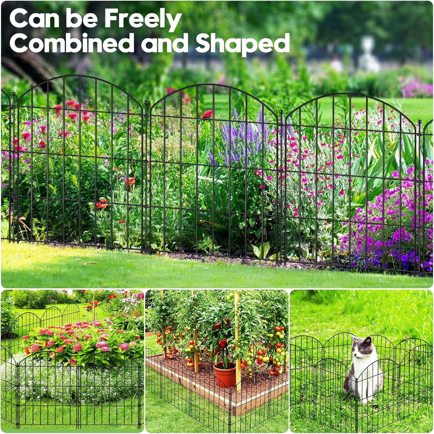 Decorative Garden Fence 24in (H) x16ft (L), Arched Rustproof Metal No Dig Fence for Dogs & Rabbit, Ornamental Animal Barrier for Flower Beds, Border Panels Fencing for Yard & Patio Outdoor Decor