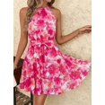 thumbnail image 4 of Hot Pink Clasi Halter Tie Waist A-Line Dress, Suitable For Vacation, 4 of 7