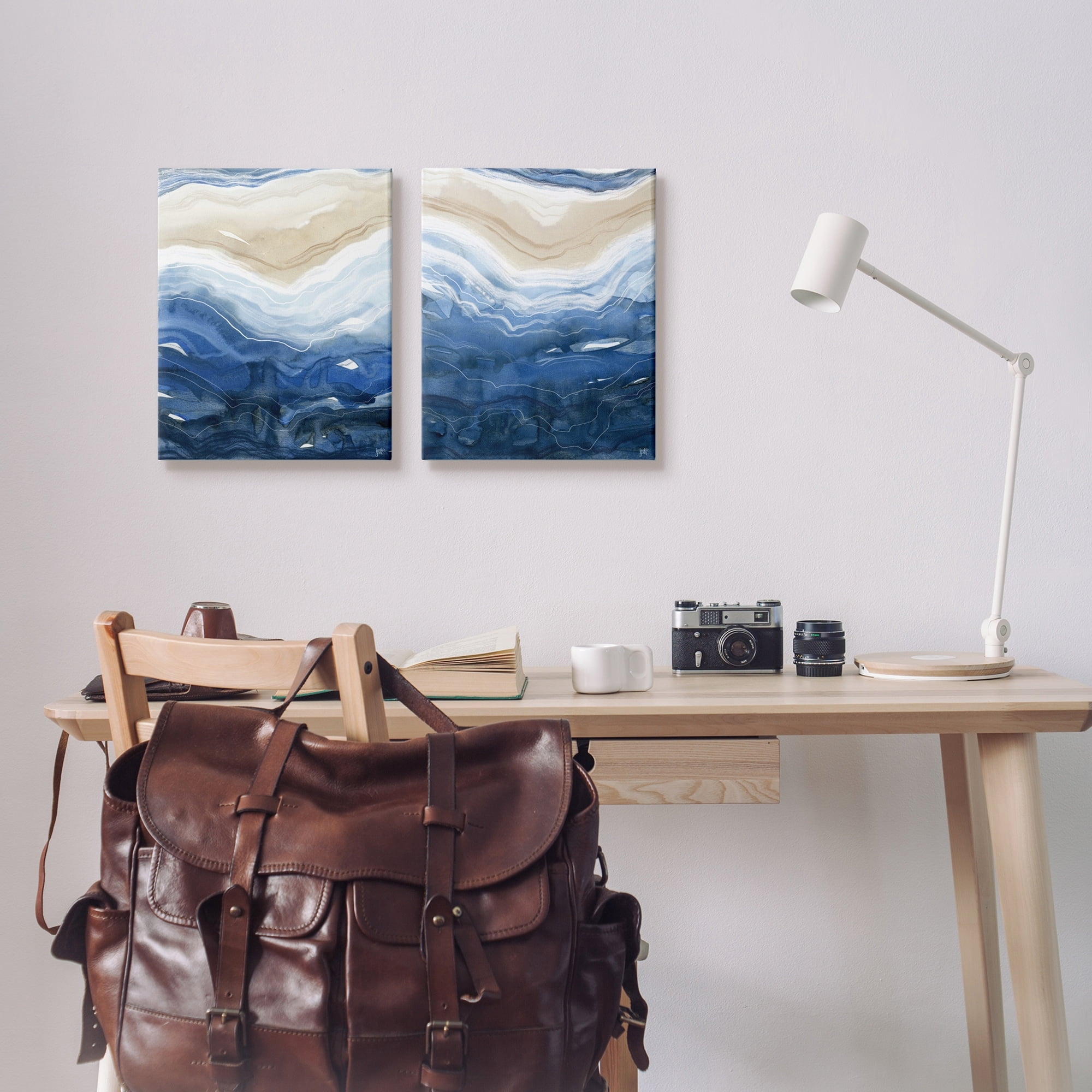 Stupell Indtries Abstract Ocean Geode Landscape By Blue Beige Lines,16 x 20,Design by Jackie Quigley
