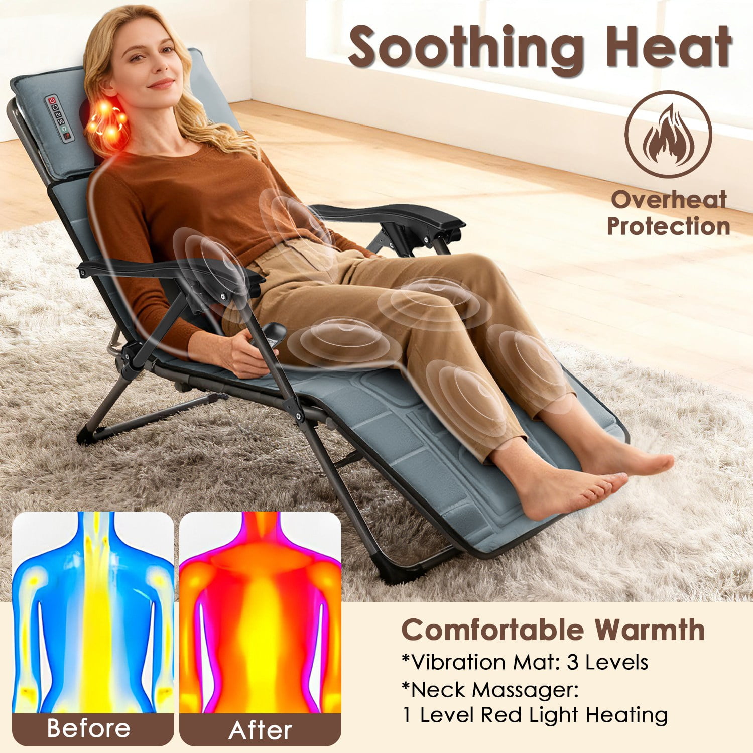 Imountek Flannel Full Body Massage Mat with Heat Timer, Multifunctional Electric Massage Chair Pad with Shiatsu Neck Massager Carry Bag Earplugs Anti-Slip Bottom for Home