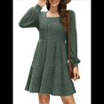 thumbnail image 1 of Vestido Estilo Babydoll Informal de Otoño con Cuello Cuadrado y Larga para Mujer Verde M, 1 of 8