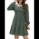 thumbnail image 1 of Vestido Estilo Babydoll Informal de Otoño con Cuello Cuadrado y Larga para Mujer Verde XXL, 1 of 8