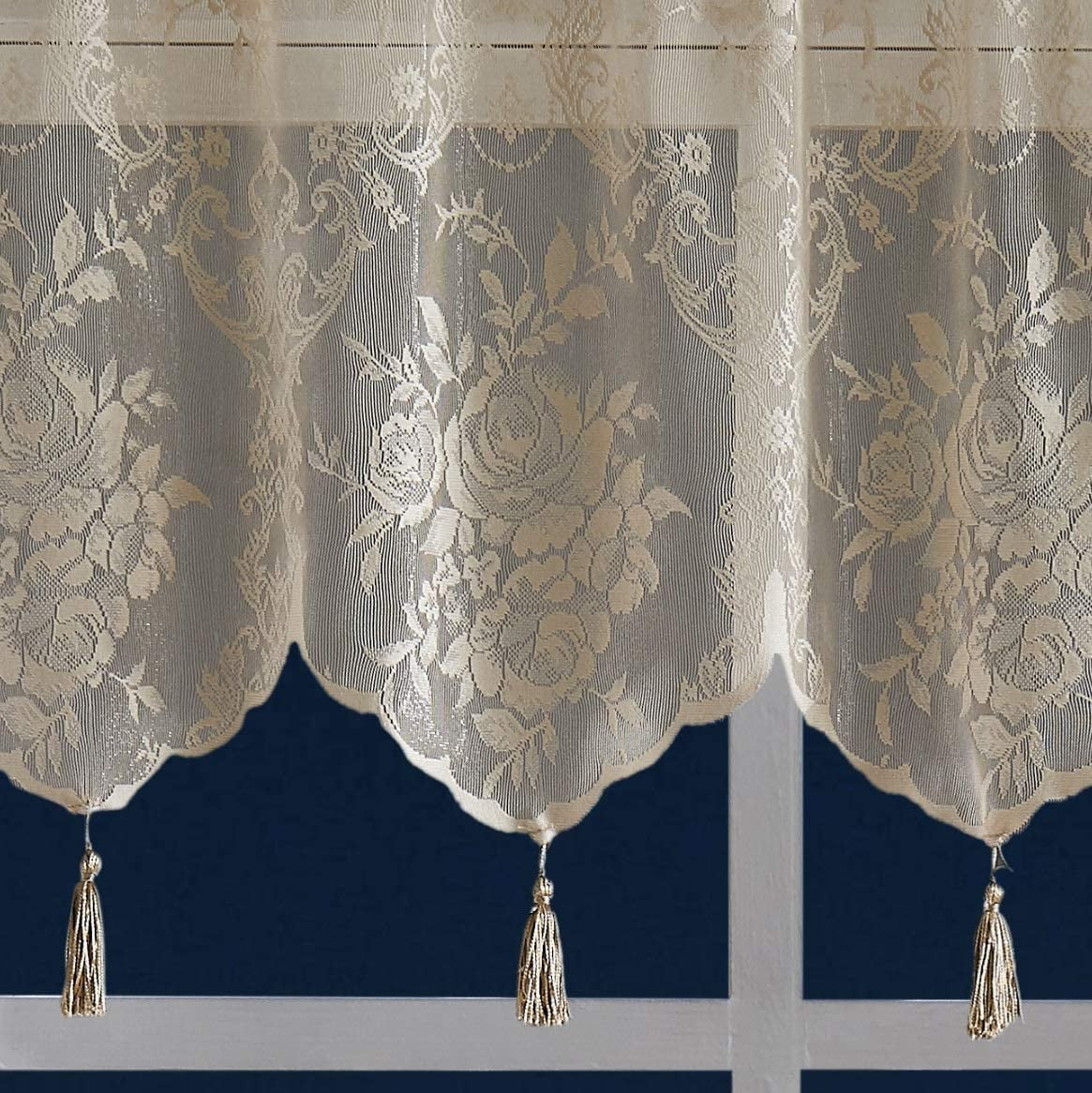Warm Home Designs Pair of Short Length 54” (W) x 63” (L) Semi Sheer Gold Linen Lace Curtains. L Linen 63