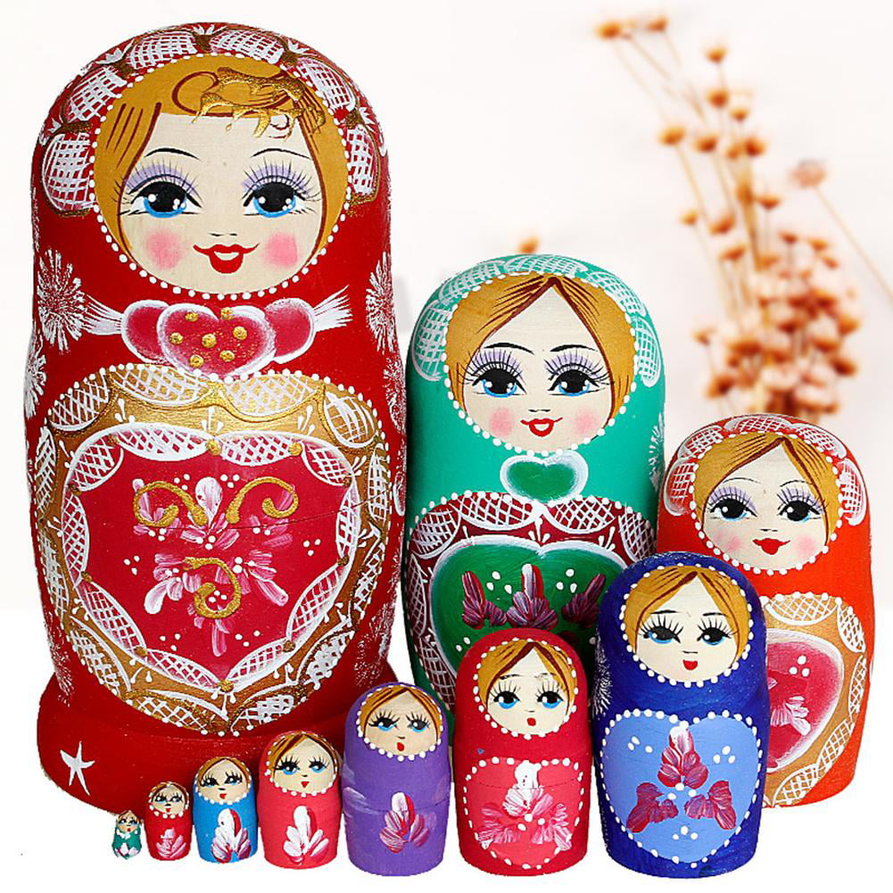 10pcs Russian Nesting Dolls Matryoshka Handmade Creative Lovely Baby Nesting Dolls Wooden Handmade Painted Toy For Kids Wooden Russian Dolls Handmade Painted Beech Matryoshka Doll Set Toy