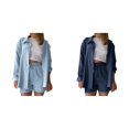 thumbnail image 1 of (2-Pack) Rinsvye Womens Crinkle Fabric Shirt Set Long Sleeve Button Down Top With Drawstring Shorts Casual Two-Piece Outfit Wear, 1 of 7