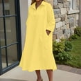 thumbnail image 2 of OSOLU Dresses Women Solid Color Elegant Lapel Casual 3/4 Sleeve Dress Cozy Sundress Wedding Guest Dress, 2 of 5