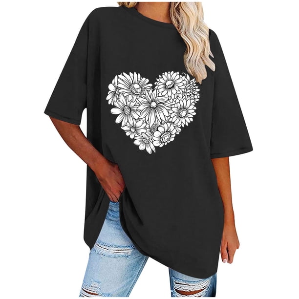 Camisetas de Manga Corta para las Mujeres Impreso Cuello Redondo Suelto Camiseta, Casual Cuatro Estaciones Blusa para el Hogar
