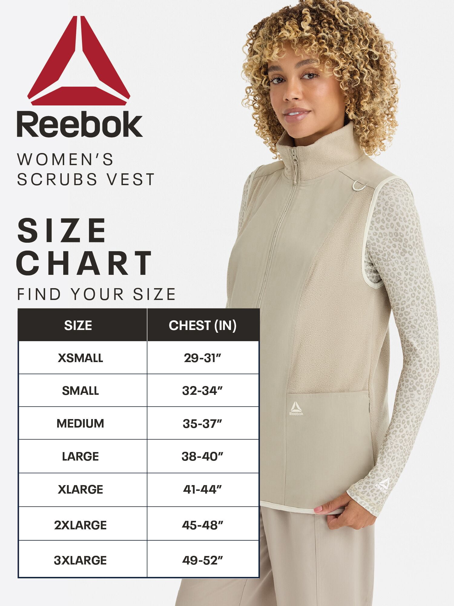 Reebok Women’s Tech Comfort Scrub Vest with 6 Pockets, Sizes S–3XL