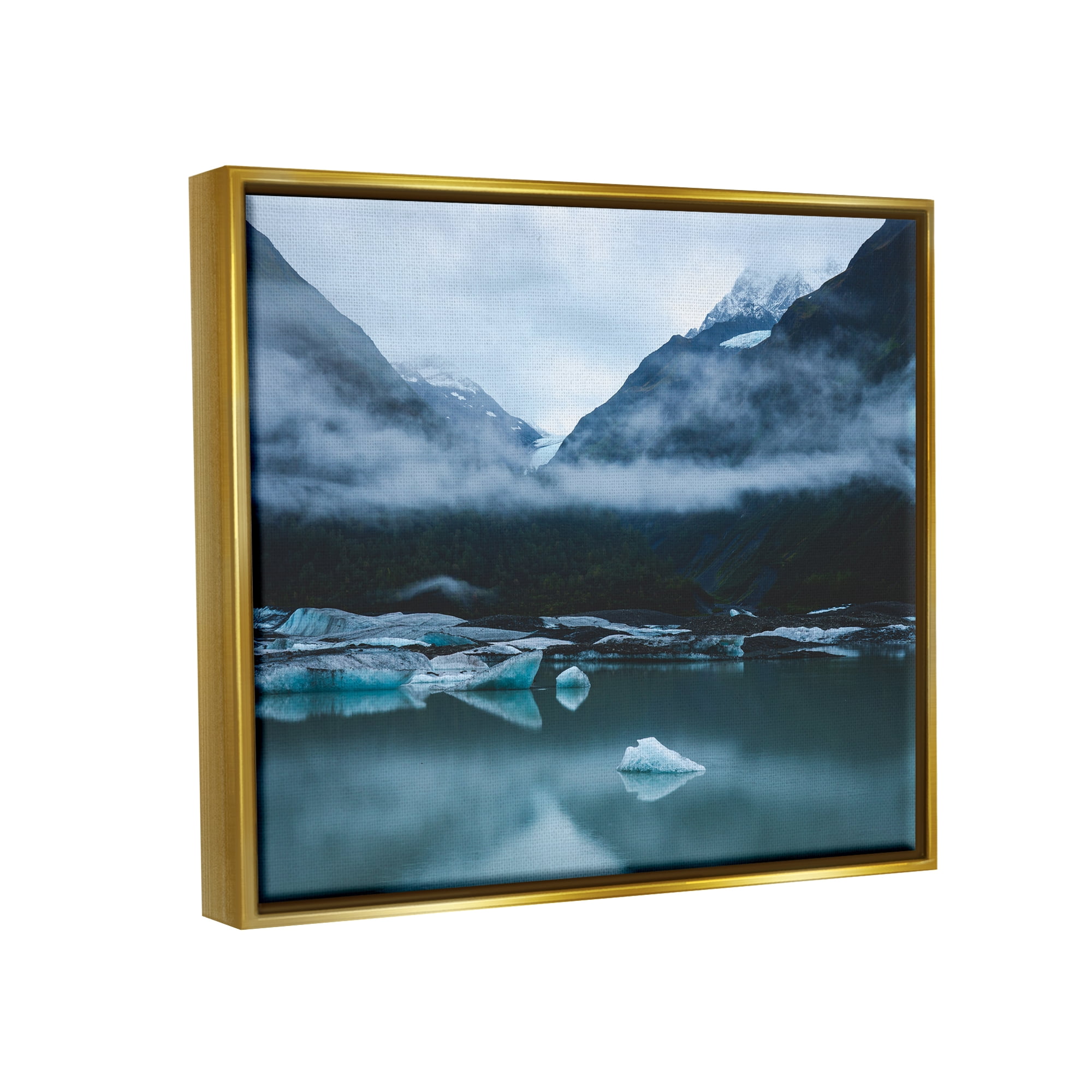 Stupell Industries Foggy Icebergs on Lake Landscape Photography Gold Floater Framed Canvas Art Print Wall Art, 31 x 25
