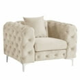 thumbnail image 3 of Morden Fort Modern Contemporary 2 Piece of Accent Chair and Sofas Set with Deep Button Tufting Dutch Velvet, Solid Wood Frame and Iron Legs-Beige, 3 of 7