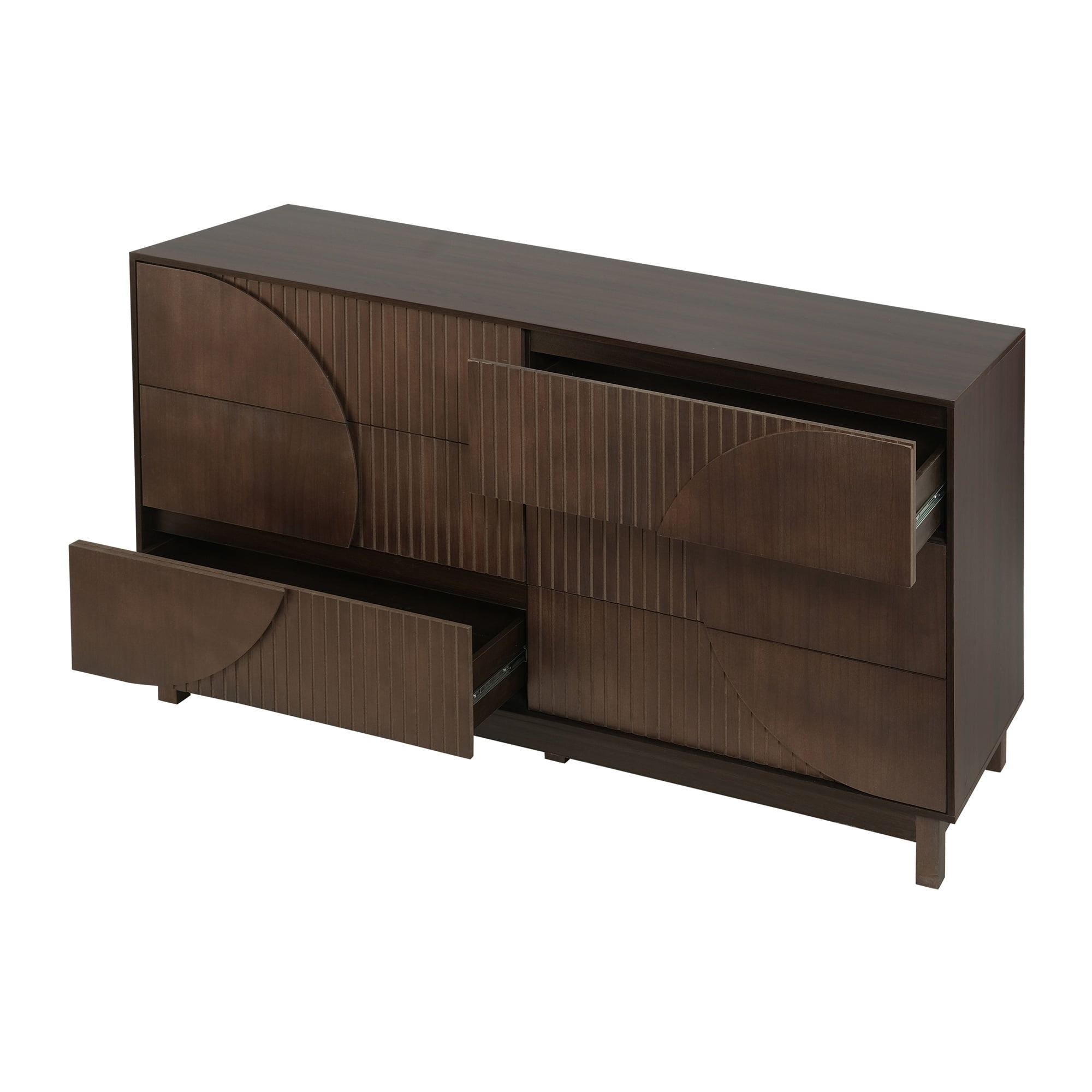 Alvantor 6 Drawer Dresser, 60" Wide Wooden Chest of Drawers with Upgraded Stable Base, Fluted Dresser for Bedroom Dark Brown