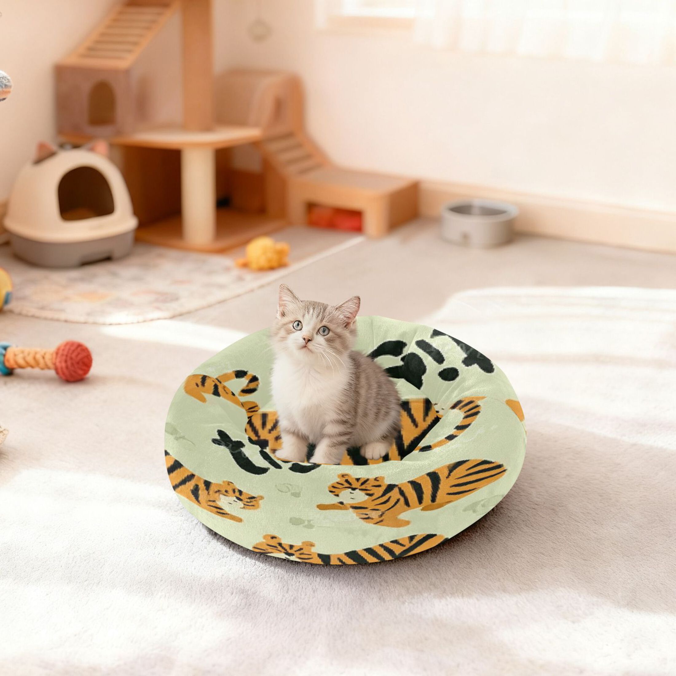 Iauyy Pet Couch Donut Cat Bed for Indoor Cats/Small Dogs Washable & Machine with Non-slip Bottom Calming Cat Furniture, Vivid (M)