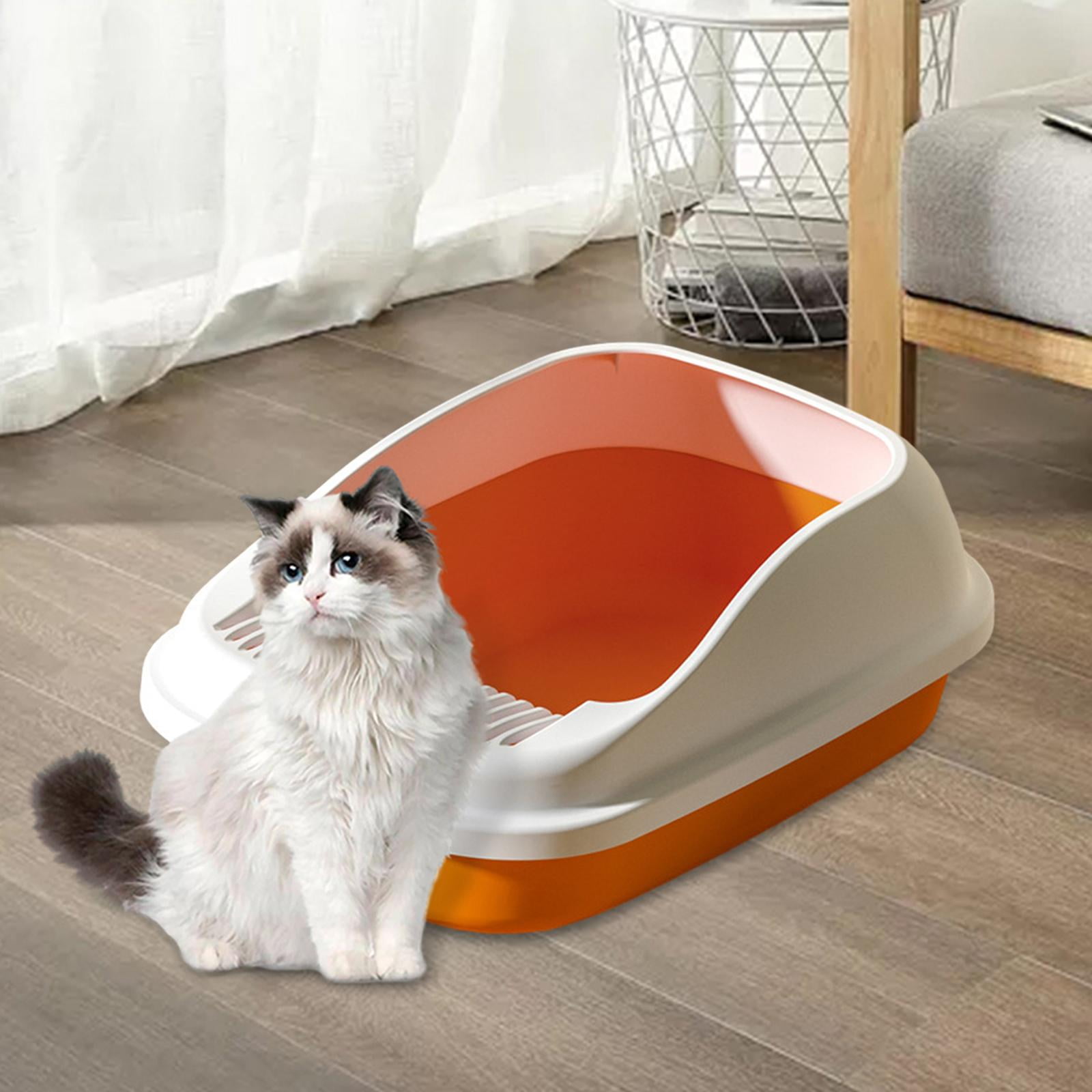Bvdfgk Cat Litter Box Litter Tray Semi Enclosed Leakproof Removable Base for Small Pets Orange