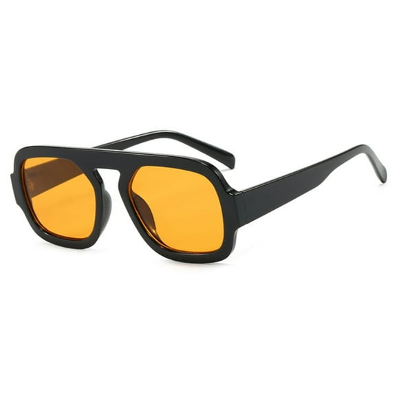 Lightweight 30.3g Universal Fit Pilot Sunglasses - AC Lens & PC Frame, 145mm Total Width, 66mm×53mm Lenses, 12mm Nose Bridge, 149mm Temples - C9 Glossy Black with Deep Orange Tint UV Protection Shades
