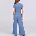 thumbnail image 7 of TrendVibe365 Women Jumpsuit Blue Ribbed Pants Solid Elastic Empire Waist Loose Fit Palazzo Sexy Overalls Long Short Sleeve Rompers Resort Wear People Dupe, 7 of 7