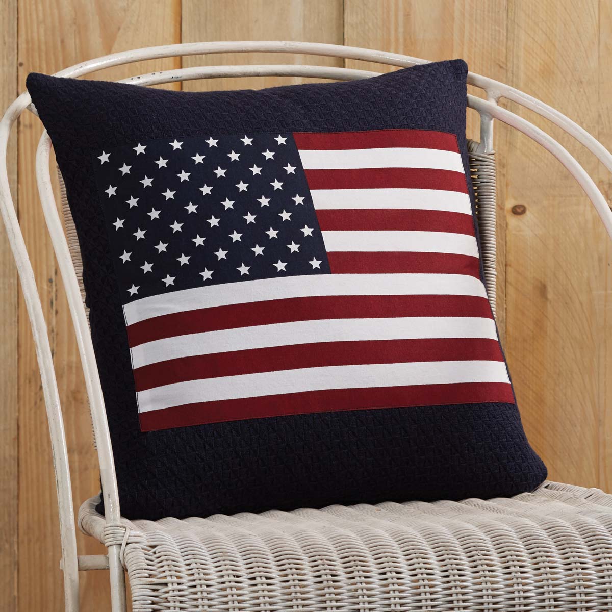 Navy Blue Americana Decor Flag Cotton Appliqued Star Square Pillow