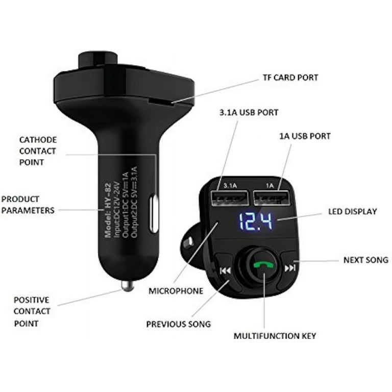 Fostbeen Handsfree Call Car Charger,Wireless Bluetooth FM Transmitter Radio  Receiver,Mp3 Audio Music Stereo Adapter,Dual USB Port Charger Compatible  for All Smartphones,Samsung Galaxy,LG,HTC,etc. 