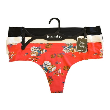 

Love Libby Vintage Sketch Rose Laser Cut Thong 3 PACK (444P) XL Blk/Wht/Teaberry